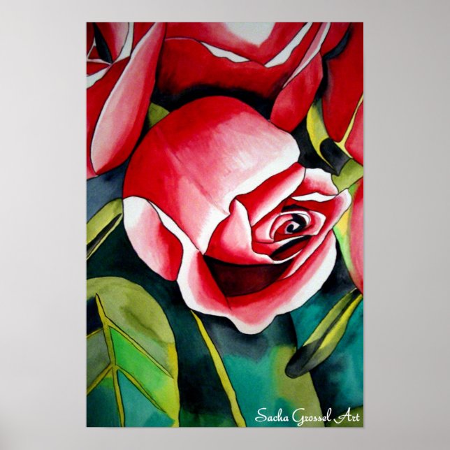 Poster Pink Rosebud aquarela pintura a cores flor (Frente)