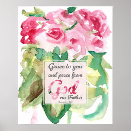 Poster Pink Roses Scripture Romans Grace to You