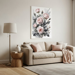 Poster Pink Roses Watercolor Painting