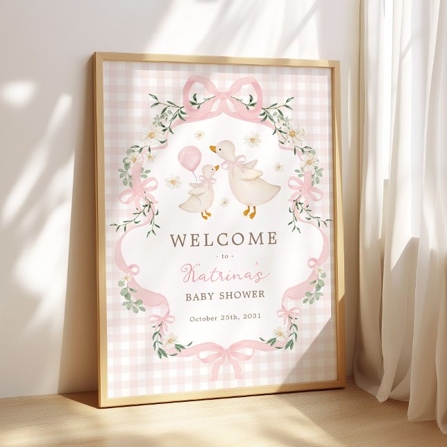 Poster Pink Silly Goose Coquette Bow Baby Shower Welcome (Criador carregado)