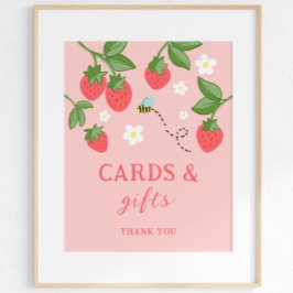 Poster Pink Strawberry Berry Sweet Birthday Party Sign