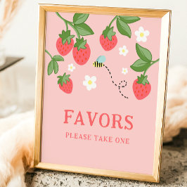 Poster Pink Strawberry Berry Sweet Birthday Party Sign