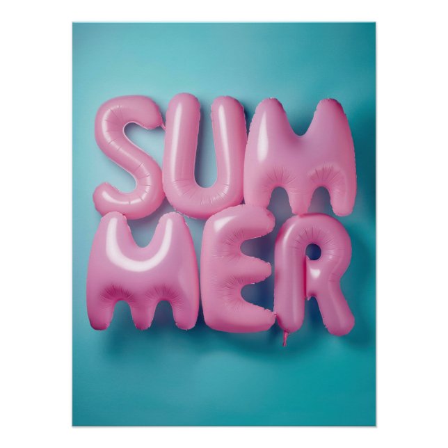 Póster Pink "Summer" Balloons on Vibrant Turquoise (Frente)