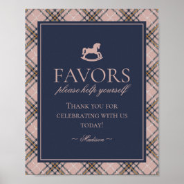 Poster Pink Tartan Plaid Rocking Horse Favors Sign