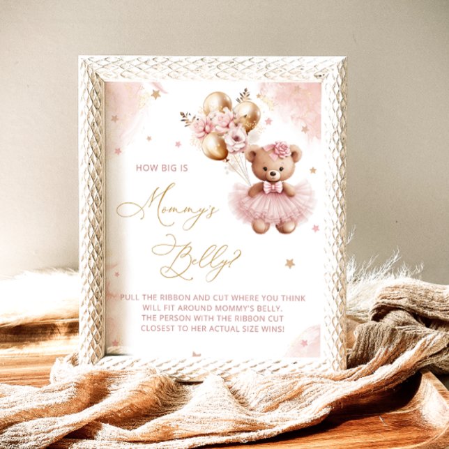 Poster Pink Teddy Bear Balloons How big is Mommy's Belly (Criador carregado)