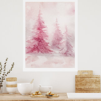 Poster Pink Tree Wall Art – Elegant Floral Home D