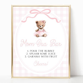 Poster Pink Tutu Teddy Bear Baby Shower Mimosa Bar