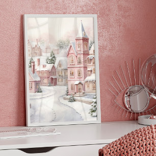 Poster Pink Village Christmas Wonderland Snow