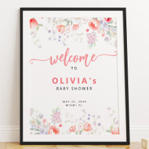 Pink watercolor floral baby shower welcome sign