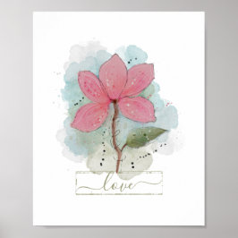 Poster Pink Watercolor Flower Love