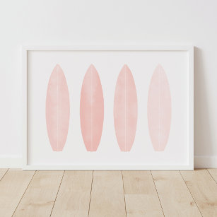 Poster Pink Watercolor Surfboards Beach Nursery Decor