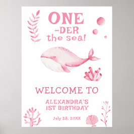 Poster Pink Whale 1st Birthday Under the sea