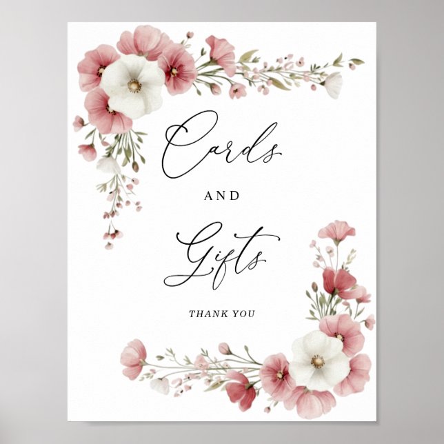Poster Pink Wild Flowers Cards and Gifts Sign (Frente)