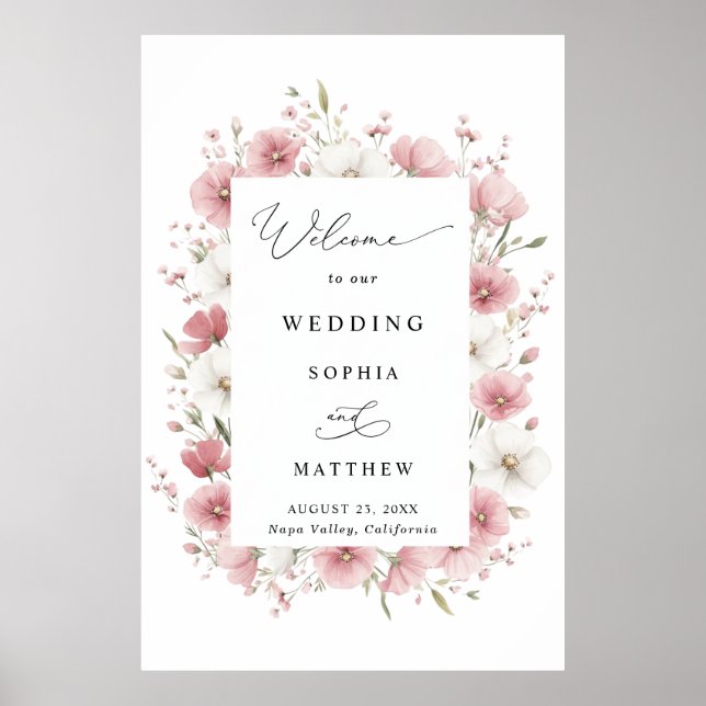 Poster Pink Wild Flowers Wedding (Frente)