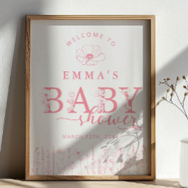Poster Pink Wildflower Baby Shower Welcome Sign
