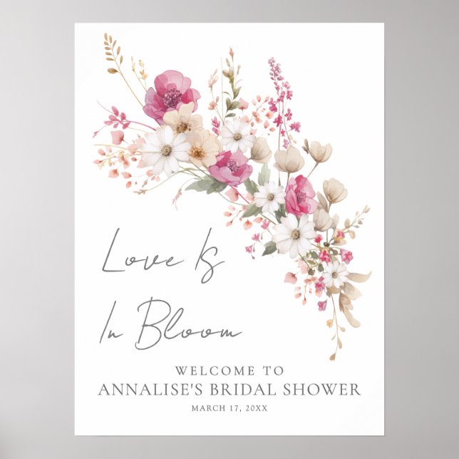 Poster Pink Wildflower Bridal Shower (Frente)