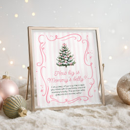 Poster Pink Winter Baby Shower How Big is Mommy's Belly