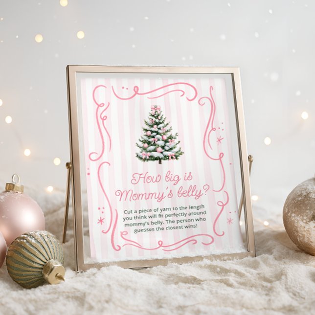 Poster Pink Winter Baby Shower How Big is Mommy's Belly (Criador carregado)