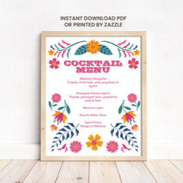 Poster Pink Yellow Mexican Fiesta Bar Menu Sign