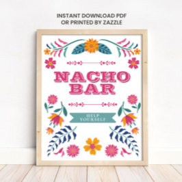 Poster Pink Yellow Mexican Fiesta Nacho Bar Sign