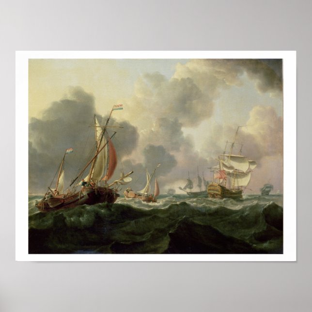Póster Pinks holandeses e uma fragata britânica nos mares (Frente)