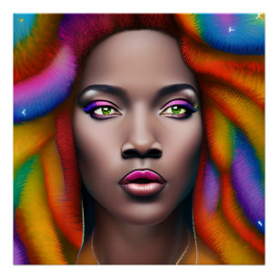 Póster Pinky Queen Rainbow Cute Hair Black Melanin Afro