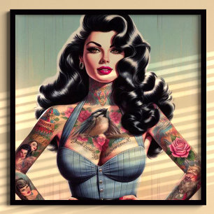 Poster Pino de Beleza Retro Tatuado