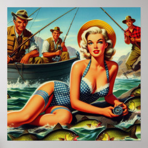 Poster Pino de Pesca Vintage para Cima