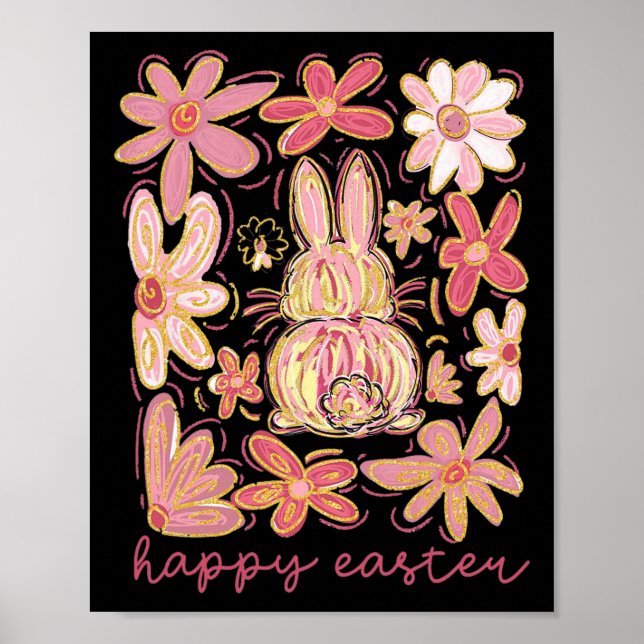 Poster Pino Floral de Páscoa Coquette Bunny Boho felz pas (Frente)