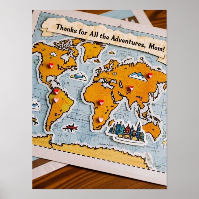 Poster Pinos e marcos do mapa mundial (Frente)
