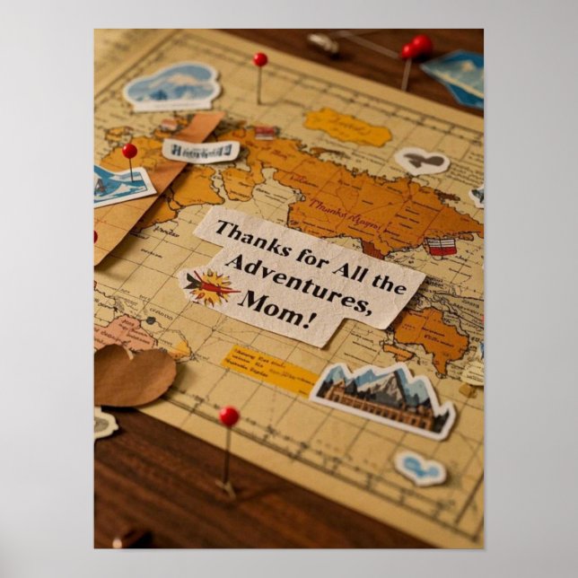 Poster Pinos e marcos do mapa mundial (Frente)