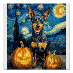 Póster Pinscher Miniatura Cachorro Fofo Halloween Jack O