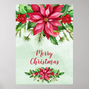Poster Pinsettia Vermelha com Aquarela Natal