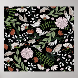 Poster Pintadas Mãos Antigas Flores De Engrenagem