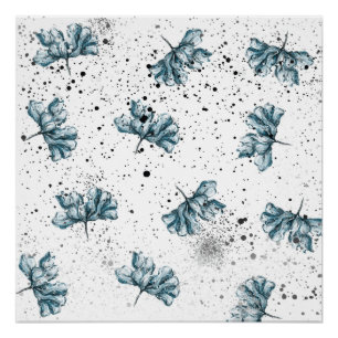 Póster Pintado à mão azul Floral