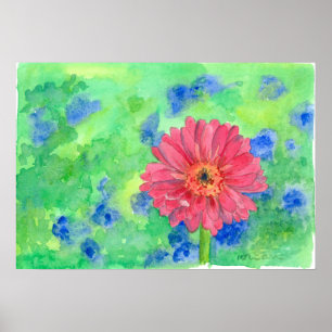 Póster Pintado Gerbera Daisy Watercolor Art