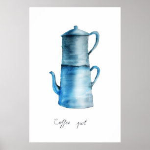 Poster Pintado manualmente Aquarela Vintage pote de café 
