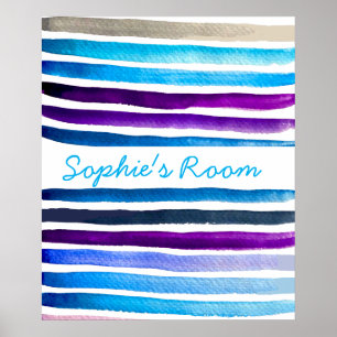 Poster Pintado manualmente com listras de aquarela azul