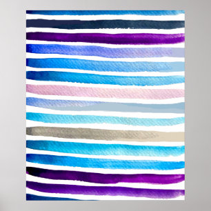 Poster Pintado manualmente com listras de aquarelas azuis