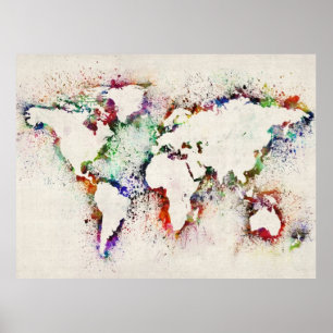 Póster Pinte espirra o mapa de texto do mundo