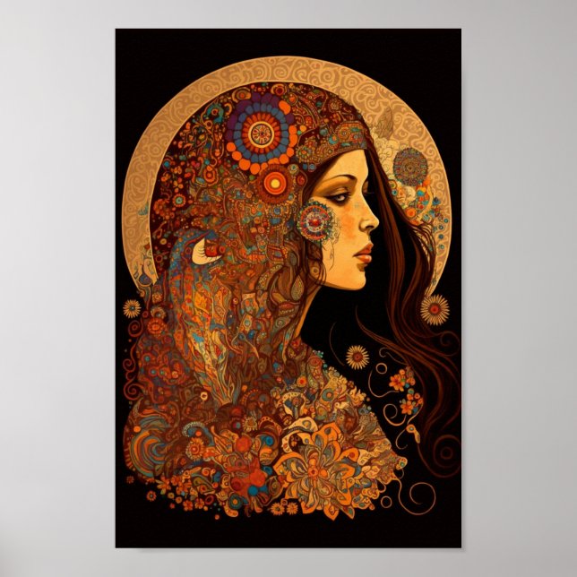 Poster Pintinho Hippie Boho Padrão do ornamentado (Frente)