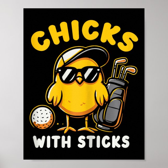 Poster Pintinhos Com Sticks Golfer Girl Gol (Frente)