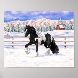 Poster Pinto Negro Piebald Gypsy Cavalo de Rascunho de Va