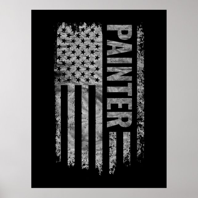 Poster Pintor Bandeira EUA design desgastado (Frente)