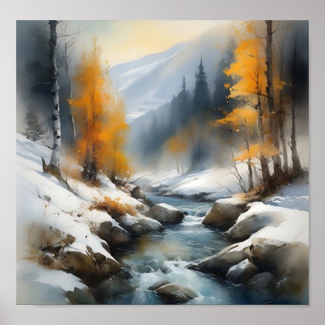 Poster Pintor da paisagem fluvial serene snowy (Frente)