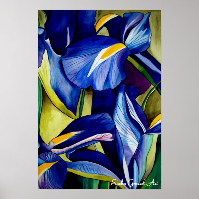 Póster Pintor de aquarela azul-íris flor original (Frente)