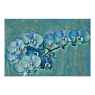 Póster Pintor de orquídeas púrpura azul