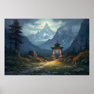 Poster Pintor de petróleo no caminho da pedra antiga atra