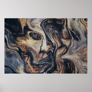 Poster Pintura a abstrato preta, castanha e cinza