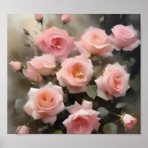 Poster pintura a aquarela de rosas rosa bonito